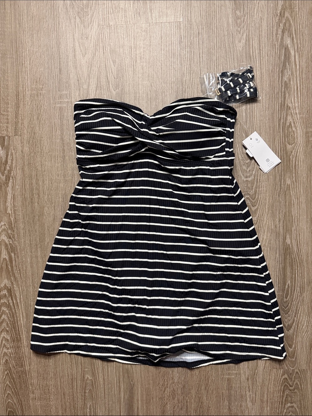 Lands' End Black and White Strapless One-Piece Swimdress NWT
